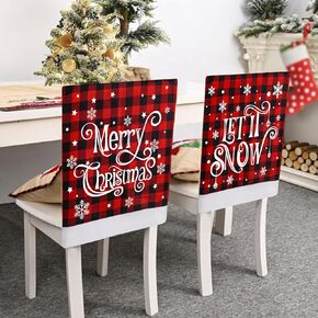 KIMOBER 2PCS Christmas Chair Covers Decor,Red and Black Buffalo Plaid Xmas Chair Slipcovers Sets for Christmas Dinning Decoration