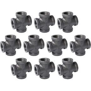 1/2" 4-Way Cross Fitting Connector, Home TZH 4-Pack Cast Malleable Iron 4 Way Corner Pipe Fittings for Industrial vintage style DIY Project/Furniture/Shelving Decoration (4, 1/2“)