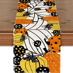 Autumn Table Runners, Halloween Pumpkin, Thanksgiving, Fall, Dining Room (13x36 Inch)