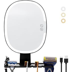 Shower Mirror Fogless with Light for Shaving, Anti-Fog Bathroom Shaving Mirror Rechargeable, 3 Colors Dimmable Lighting Makeup Mirror with Razor Holder