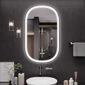 LED Mirror for Bathroom, 24x40 Inch Vanity Mirror with Lights,Anti-Fog Oval Bathroom Mirror, 3 Colors and Stepless Dimmable Wall Mounted Makeup Mirror with Metal Frame (Black)
