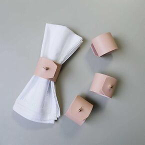Leather Farmhouse Napkin Rings Set of 4, Natural Napkin Holder for Wedding, Dinner Party, Handmade Rustic Table Decor Napkin Ring for Valentine’s Day, Spring (Black)