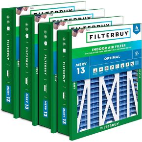 Filterbuy 20x20x5 Air Filter MERV 13 Optimal Defense (4-Pack), Pleated HVAC AC Furnace Air Filters Replacement for Honeywell Return Grille FC40R1003 (Actual Size: 18.38 x 18.38 x 3.69 Inches)