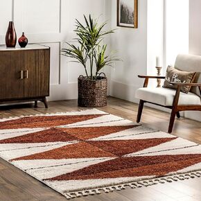 nuLOOM Kali Shaggy Diamond Tassel Area Rug - 3x5 Accent Shag Rug Modern/Contemporary Rust/Ivory Rugs for Living Room Bedroom Dining Room Nursery Entryway