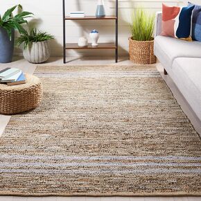 SAFAVIEH Vintage Leather Collection Area Rug - 7' Square, Beige & Ivory, Handmade Leather & Cotton, Ideal for High Traffic Areas in Living Room, Bedroom (VTL400B)