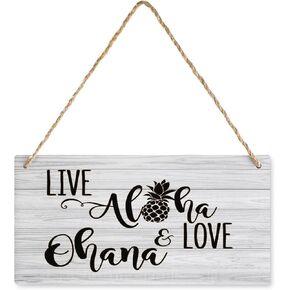 Wooden Hanging Sign Live Aloha & Love Ohana Wall Art Inspirational Wall Decor For Bedroom Motivational Wall Art Wood Wall Sign Home Decoration 12X6 Inch