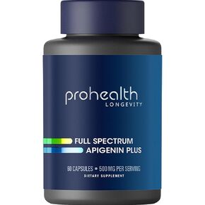 ProHealth Full Spectrum Apigenin. Purest Form Apigenin, Parsley Powder, Piperine. for People 40+. Enhanced Absorption. Supports Brain, Heart, Rest, Longevity. 60 Capsules. 500 mg/2-capsule Serving.
