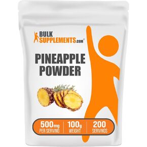 BulkSupplements.com Pineapple Powder - Pineapple Fruit Powder, for Flavoring & Smoothies - Unsweetened & Gluten Free, 500mg per Serving, 250g (8.8 oz) (Pack of 1)