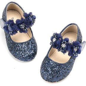 THEE BRON Toddler Dress Shoes Flower Girls Glitter Mary Jane Ballerina Flat Shoes