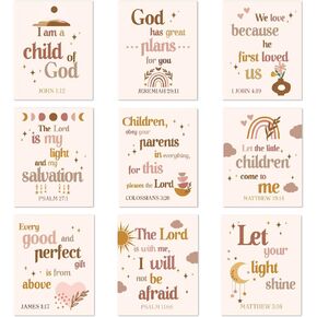 Gueevin 9 Pcs Bible Verse Christian, Scripture Rainbow Prints Unframed Inspirational Quotes Wall Art 8 x 10 Inch for Bedroom Decor Shower Christening Baptism Present