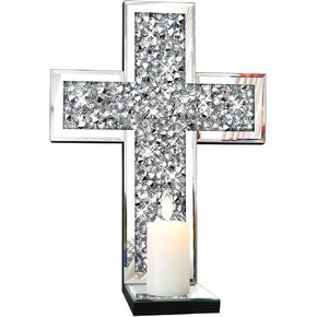 حامل شموع حائط من XIHACTY Crystal Crush Diamond. مجموعة شمعدانات زجاجية رائعة لتزيين الحائط مكونة من قطعتين، ديكور حائط لديكور المنزل، وغرفة المعيشة، وغرفة الطعام، 15 بوصة (الشموع غير متضمنة). in Kuwait
