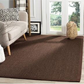 SAFAVIEH Natural Fiber Collection Area Rug - 6' x 9', Chocolate & Dark Brown, Rustic Farmhouse Border Sisal Design, Easy Care, Ideal for High Traffic Areas in Living Room, Bedroom (NF133D)