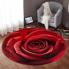 Red Rose Round Rug Flower Print Memory Foam Bathroom Rug and Door Mat Anti-Slip Study Room Decor Bath Mat Comfortable Retro Romantic Flannel Bathroom Rug Bed Rug 23.5 inches