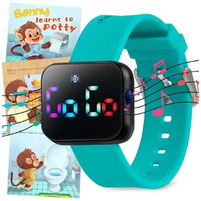Potty Training Watch for Kids V2 – A Water Resistant Potty Reminder Device for Boys & Girls to Train Your Toddler with Fun / Musical & Vibration Interval Reminder with Potty Training eBook (Turquoise)