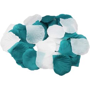 ALLHEARTDESIRES 600PCS Mixed Teal Blue & White Silk Rose Petals Wedding Centerpieces Party Decoration Confetti Bridal Shower Party Favor