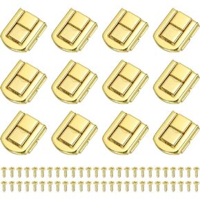 PATIKIL Toggle Catch Lock 1" x 0.8", 12Pack Metal Hasp Latch Rectangle Retro Style Clasp Latch for Jewellery Box Decoration Suitcase Toolbox, Gold