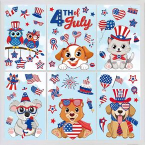 Whaline 9 Sheet Valentine's Day Window Clings Lovely Animals Window Decals Double-Sided Cute Cartoon Window Decor for Valentine's Day Wedding Anniversary Home Office School Decor Party Supplies