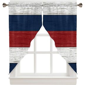 Navy Blue Red White Swag Curtains for Living Room/Kitchen/Bedroom/Bathroom, Swag Valance Curtains Short Half Kitchen Topper Curtains Window Swag 2 Panels 28''x36'' Farmhouse Wooden Striped