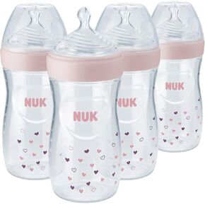 NUK Simply Natural Baby Bottle with SafeTemp, Neutral, 9 Oz, 4 Count
