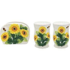 Country Sunflower Painted salt and peper shaker with napkin holder, 83028 by ACK