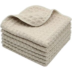 Microfiber Kitchen Cleaning Cloth Thick Dish Rags Waffle Weave Washcloths Dish Cloths Ultra Absorbent Odor Free 12inch X 12inch 6 Pack Khaki