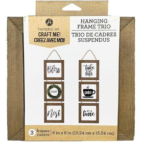 Hampton Art Wood Rustic Frame 6" x 6" Hanging Trio with White Insert, Wood Plaque, Wood Sign Blank, Wood Blanks, Wooden Plaques, Blank Wood Signs for Crafts, Wooden Sign Blank, Wood Planks for Crafts
