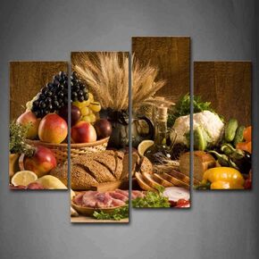Food Wall Art Fruit Canvas for Dining Room 4 Panels Modern Artwork Kitchen Wall Art The Picture Print On Canvas for Living Room Home Wall Decor