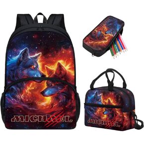Tuoxiukan 3PCS Backpack And Lunch Bag Set For Boys Soccer School Backpack Fire Lightning Bookbag For Kindergarten Girls Lightweight School Bag Insulated Lunchbox Zipper Pencil Pouch
