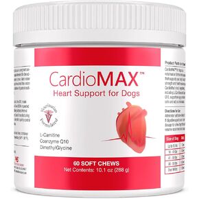 CardioMAX Heart Support Supplement for Dogs - L-Taurine, L-Carnitine, EPA and DHA, Coenzyme Q10 - Aids Circulatory Strength, Cardiovascular Support, Heart Muscle Function - USA Made - 60 Soft Chewss