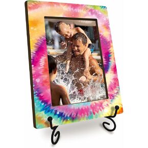 4x6 Picture Frame With A Metal Support - Colorful Tie Dye - Wooden Photo Frame For Tabletop Display(Vertical), Gift For Kids & Adult, Birthday, Memorable Home Decorations- A11