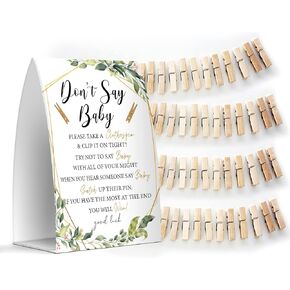 Don't Say Baby Set - One 5x7 Sign and 50 Mini Clothespins, Baby Shower Games, Baby Shower Decoration, Gender Neutral Baby Shower - MsJb034
