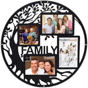Family Tree Picture Frame Collages for Wall Decor Metal Multi Frames Round Circular Circle Hanging Photos (black, 15.75" x 15.75" x 0.3")