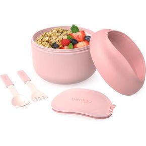 Bentgo Bowl - Insulated Leak-Resistant Bowl with Collapsible Utensils, Snack Compartment and Improved Easy-Grip Design for On-the-Go - Holds Soup, Rice, Cereal & More - BPA-Free, 21.2 oz (Khaki Green)