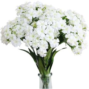 5PCS Artificial Dianthus Blooms with Stem Silk Flowers for Arrangement Wedding Centerpiece Party Home Kitchen Decor (White)