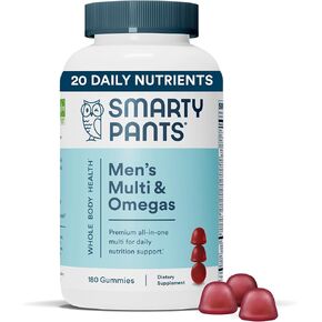 SmartyPants Multivitamin for Men, Gummies: Omega 3 Fish Oil (EPA/DHA), Methylfolate, CoQ10, Vitamin D3, C, Vitamin B12, B6, Vitamin A, K & Zinc for Immune Support, 180 Gummies (30 Day Supply)