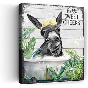 Cow Wall Art Black and White Farmhouse Bathroom Decor Wall Art Cow Pictures Wall Decor Rustic Animal Canvas Print Framed Artwork Country Bathroom Decor for Washroom Bathroom Wall Decor 12x16 Inch