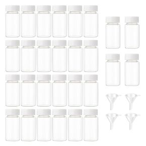 Kesell 28 Pack 20 ml Glass Vials with Screw Caps, White, 4 Plastic Funnels