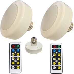 KEFA 2 Packs Battery Operated Light Bulbs No Electricity for lamps,AA Battery Light Bulb with Remote Control,Battery Powered LED Puck Lights with E26 Screw in for No Hardwired Lighting Fixture