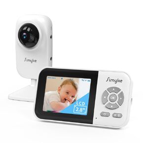 Simyke Upgrade Video Baby Monitor with 2 Cameras and Audio 2.8" Screen, No WiFi Night Vision, 2 Way Talk, 1200ft Long Range, Feeding Clock, Temperature Detection, Portable Wireless Baby Cam Home Use