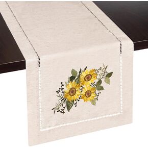 Sunflower Embroidered Table Runner with Hemstitch - Perfect Sunflower Table Runner for Sunflower Kitchen Decor, Rustic Spring Decor, and Easter Decorations- Beige (14 x 72 Inches Long)