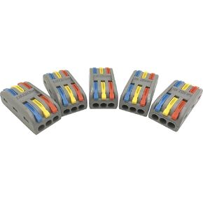 Conductor Wiring Connectors Nuts, 2 Into 2 Out Splicing Wire Connector, Color Valve Terminals for 2 Circuit Inline Splices (5-Pack) (2 in 2 Out)