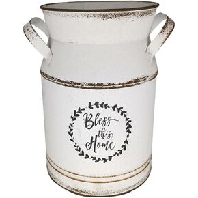 1pc Milk Jug Set Flower Pot Rustic Milk Can Vintage Farmhouse Vase Milk Jug Vase Dried Flower Vase Pitcher Vase Wooden Shelves Home Vase Milk Bucket White French Galvanized Sheet