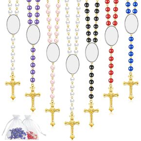 Taiyin 12 Sets Sublimation Blank Rosary Prayer Beads Heat Transfer Rosary Necklace Printable Sublimation Necklace Rosary with Organza Bags for Women Men Baptism DIY Memorial Gifts Making