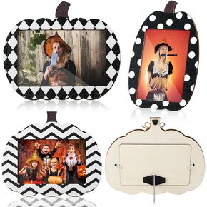 3 Pcs Halloween Picture Frame 4 x 6 Inch with Natural Raffia Wooden Photo Frame Decorative Postcard Frame for Halloween Home Table Tabletop (Novelty Style)