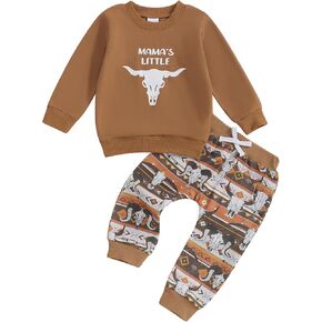 Kayotuas Western Baby Boy Clothes Cow Print Sweatshirt Pullover Top and Jogger Pants Set Toddler Spring Fall Winter Outfits