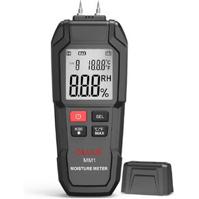 Digital Moisture Meter, Moisture Tester with Replaceable pin, Temperature Measurement, Backlit LCD Display Moisture Detector for Wood, Building, Floor