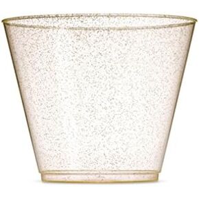 Munfix 100 Rose Gold Plastic Cups 9 Oz Clear Plastic Cups Old Fashioned Tumblers Rose Gold Rimmed Cups Fancy Disposable Wedding Cups Elegant Party Cups with Rose Gold Rim