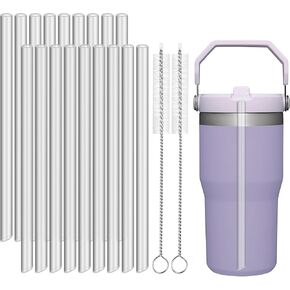 NiHome 18PCS Clear Plastic Straws Fit for Stanley IceFlow Tumbler 20oz, Reusable Replacement Straws for Stanley Ice Flow Cup with 2 Brushes, Durable for Hot/Cold Drinks, Eco-Friendly, BPA-Free