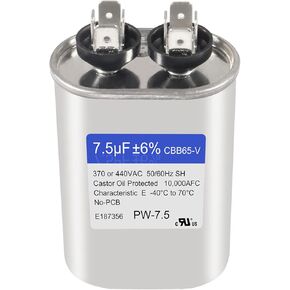 7.5 uF ±6% 10 MFD 370V/440V CBB65 Oval Run Start Capacitor for AC Motor Run or Fan Start and Cool or Heat Pump Air Conditione