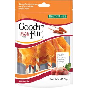 Good'n'Fun Triple Flavor Wings, Dog Chew Sticks, Premium Chicken and Beef Hide Treats for Dogs, 12 oz